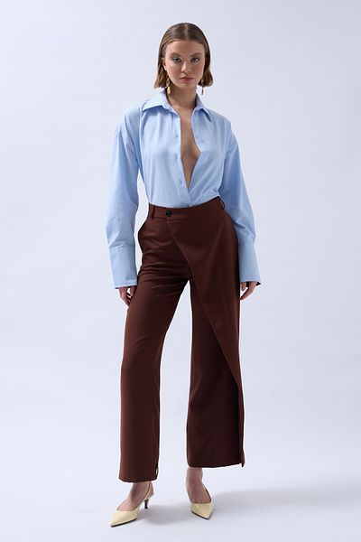Black Fashion Pantaloni maro asimetrici cu detaliu înfășurat