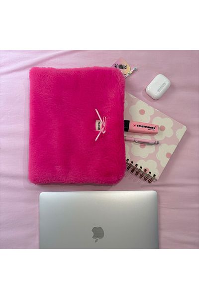 PİNKUE Pink Plush Bow Detailed Tablet/Laptop Bag
