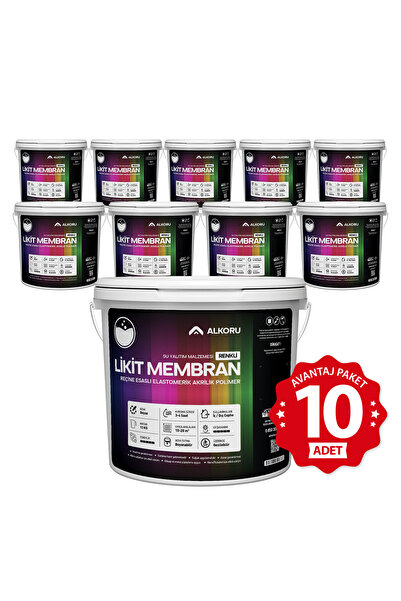 ALKORU 10 Adet 13 KG Beyaz Likit Membran Renkli Reçine Esaslı Sıvı Su Yalıtım...