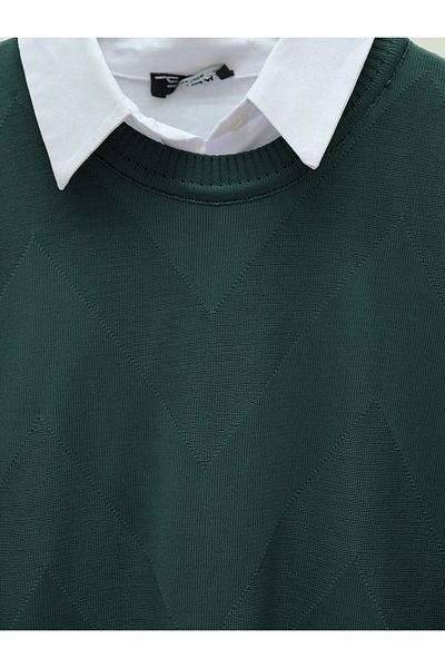Modamorfo Emerald Zigzag Patterned Slit Knitwear Tunic