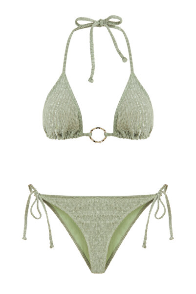AQUELLA Комплект бикини с яркозелен триъгълник и аксесоар с пръстен