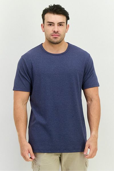 French Connection Men Round Neck Short Sleeves Textured T-Shirt, Pale Navy