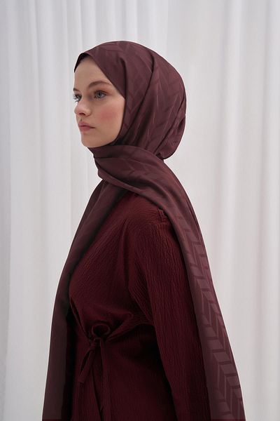 carell Red Brown Diamond Patterned Cotton Silk Shawl