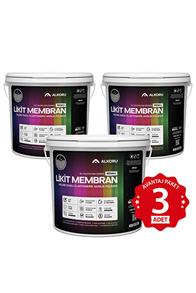 ALKORU 3 Adet 13 KG Gri Likit Membran Renkli Reçine Esaslı Sıvı Su Yalıtım Ma...