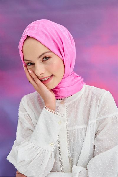 carell Pink Floral Print Jacquard Italian Silk Shawl