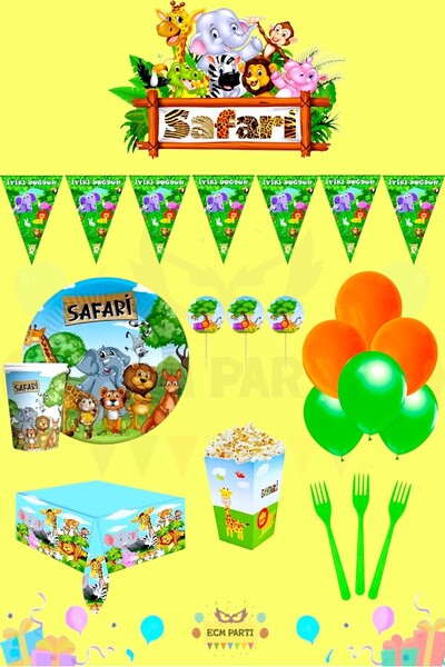 ECM PARTI مجموعة حفلات أعياد الميلاد الفائقة المكونة من 8 أشخاص تحت عنوان سفاري