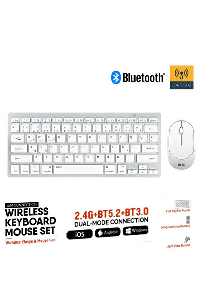 Sarftech Beyaz Kablosuz Zarif Sessiz Tasarım Dual Mode 2.4G+BT5.2 Klavye Mous...
