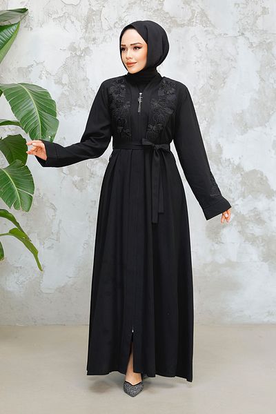 Neva Style Embroidered Black Hijab Ferace 29124S