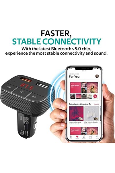 Promate جهاز تعديل FM بتقنية البلوتوث، QC 3.0، بدون استخدام اليدين، AUX، بطاقة TF، USB، شاشة LED، SmarTune-2+