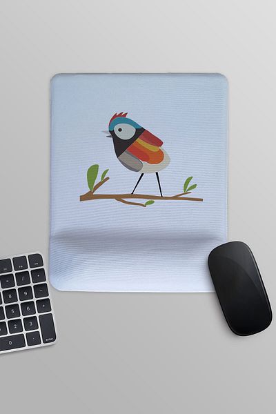 qoeuyl boutique Rectangular Wrist Support Mousepad with Cute Bird on Branch Printed