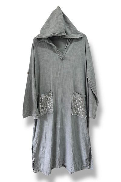 SUMEF Bird Eye Detailed Double Pocket Organic Cotton Dress