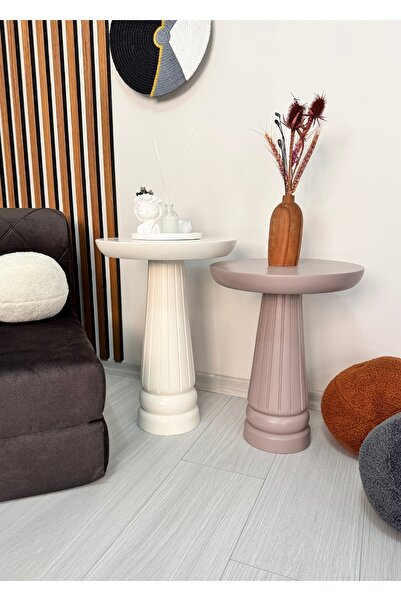 AYLESA Doğal Ahşap 2’li Set Mantar Yan Sehpa Modern Renkli Fiskos Zigon Çiçeklik