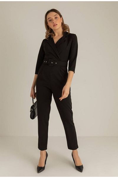 GDS BUTİK Belted Long Sleeve Carrot Leg Jumpsuit