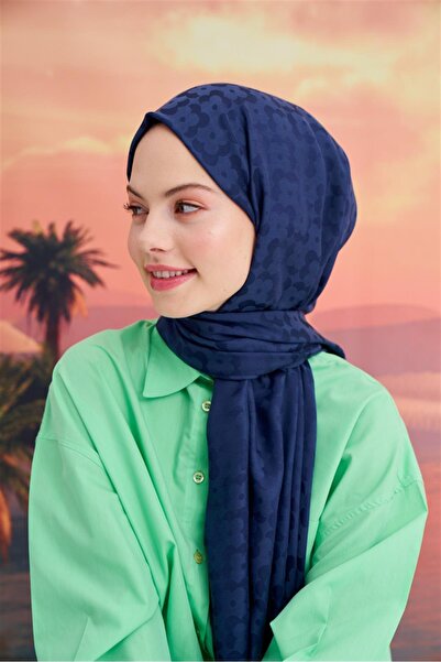 carell Çiçek Desen Jakar İtalyan İpekli Şal Lacivert