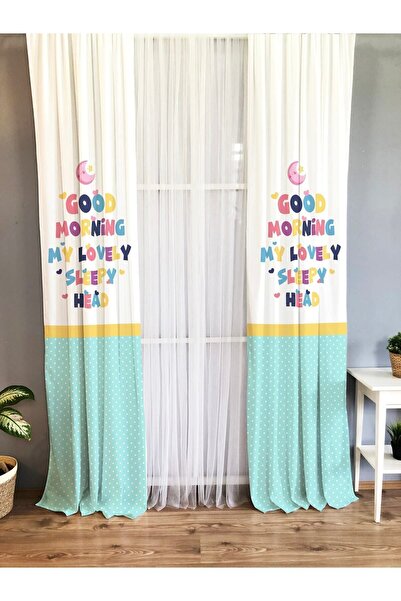 Evmila Сини завеси с принт - забележителни завеси за бебешка и детска стая с ...