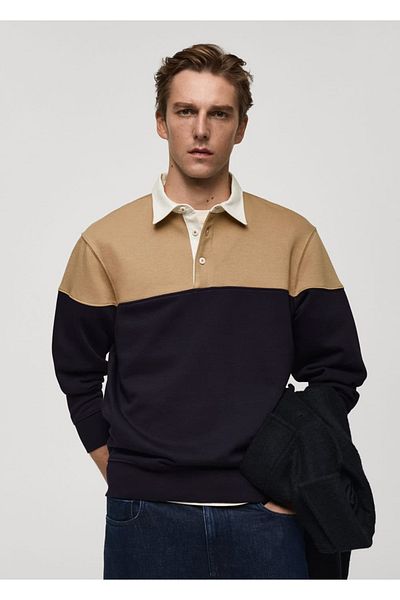 MANGO Man Two-Color Cotton Polo Sweatshirt