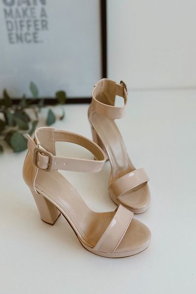 POLKA STORE Women's Anna High Thick Heeled Platform Single Strap Matte Leather Shoes