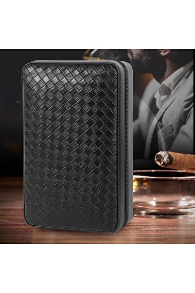 CONQUİSTADOR Seyahat Humidoru Deri Siyah Hasır Desenli