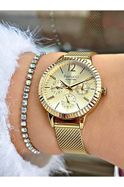 Ferrucci FERRUCCİ FUNCTION GOLD HASIR KADIN KOL SAATİ