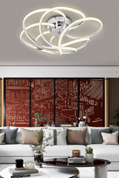 Genel Markalar SAMYELİ KROM Kumandalı ve Dimerli (Beyaz, Sarı, Gün Işığı) Ledli Plafonyer Avize SB-LD-510