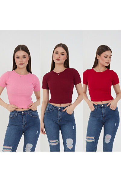 Wearflawless Γυναικείο 3 τεμάχιο κοντομάνικο μπλουζάκι με λαιμόκοψη 100% βαμβ...