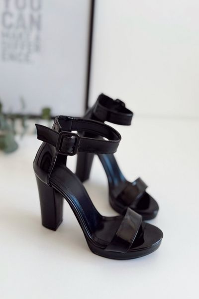 POLKA STORE Women's Anna High Thick Heeled Platform Single Strap Matte Leather Shoes