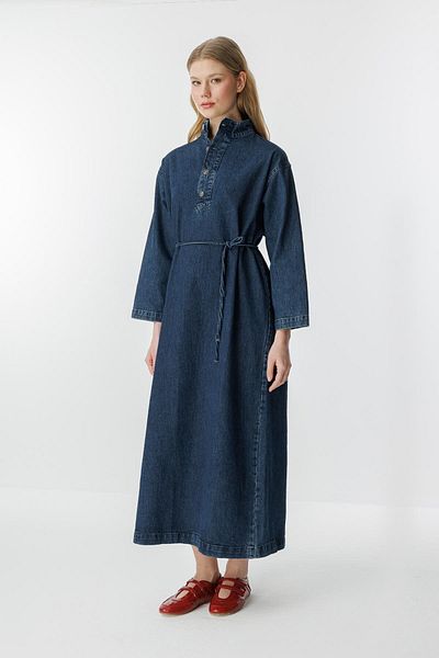 Hooopstore Φόρεμα Gina Lapel με λεπτομέρεια Navy Blue τζιν