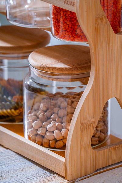 ACAR Malibu Set of 7 Borosilicate Glass Spice Rack with Bamboo Stand