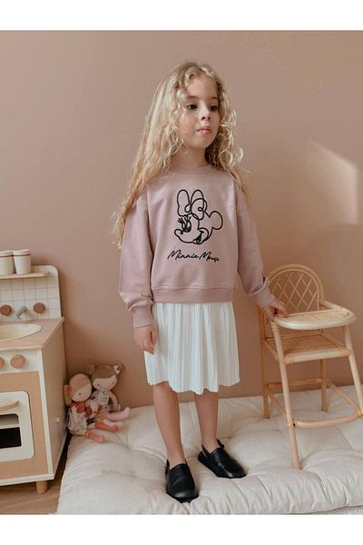 YİGİT BUTİK Rochie pentru fete din țesătură cu pliuri brodate Yigit Boutique