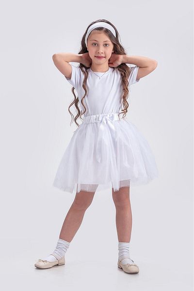 ABİYEKİDS Fusta albă pentru copii tutu căptușită cu tul Fusta spectacol 23 aprilie ABY203