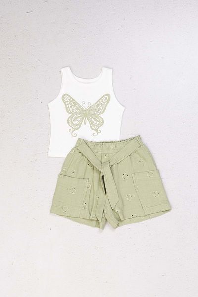 Hopi Kids Girl's Embossed Printed T-Shirt and Scallop Detailed Shorts Set