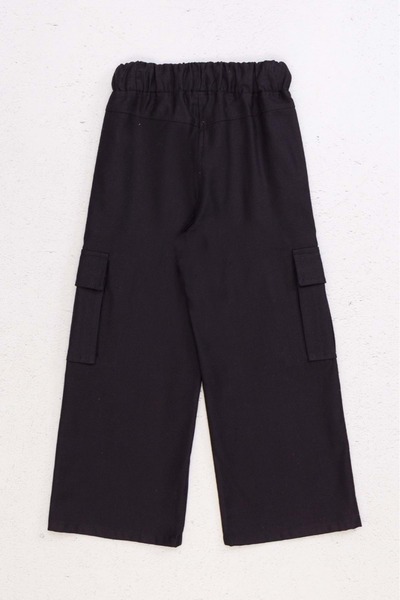 Genel Markalar Kız Çocuk Kargo Cepli Bol Paça Pantolon - Siyah - 4-5 Yaş