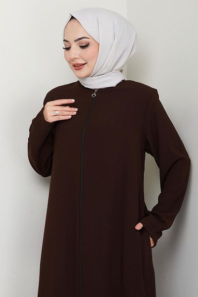hafsamina Large Size Zippered Ferace Bitter Brown Hm2488