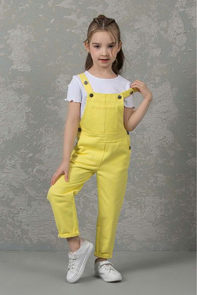 Hopi Kids Pocket Detailed Pipe Leg 100% Cotton Girl's Jumpsuit