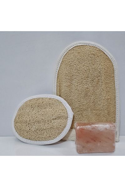 Glow Natural Pumpkin Fiber Face and Body Scrub Salt Stone (Soap) Set