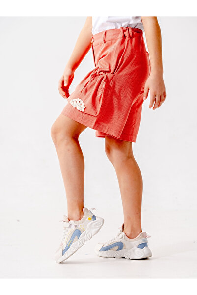 GİYİCEM TEKSTİL Girl's Pocket Corded Linen Shorts 2870