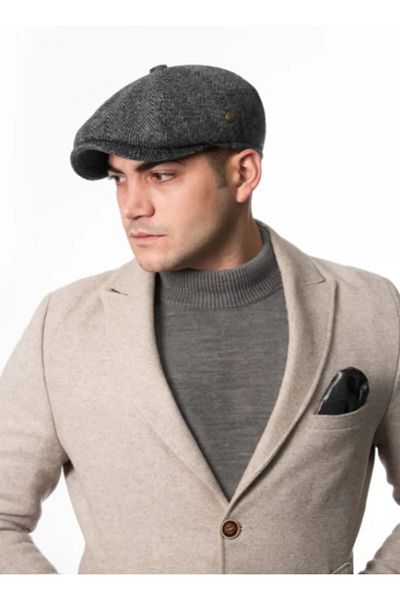 ergül çanta Men's Herringbone Gray Beckham, Thomas Shelby English Style Cap Hat