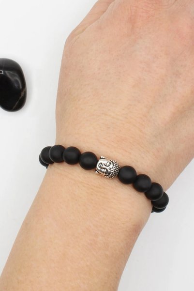 Kusakli Matte Onyx Bracelet with Buddha Figure