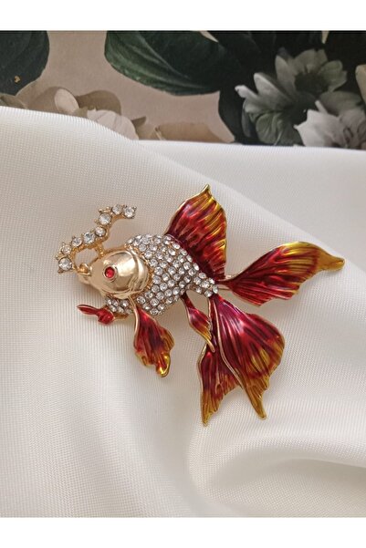 Shisa Jewel Lüks Kırmızı Balık Broşu(A31) 4.8 Cm