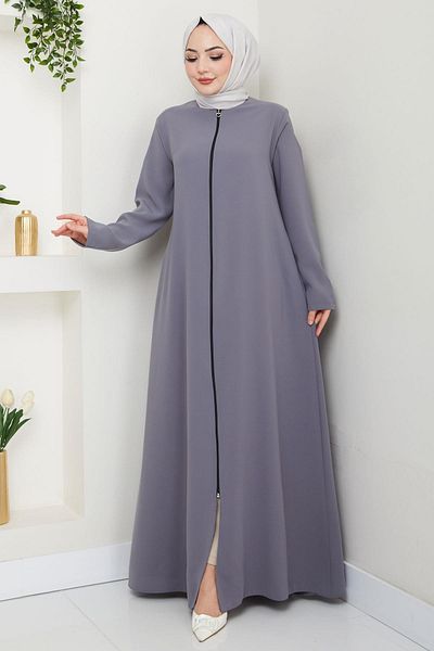 hafsamina Large Size Ferace Grey, Zippered Hm2488