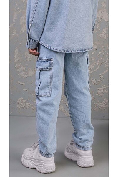 Genel Markalar Kargo Cepli Ayarlanabilir Belli Erkek Çocuk Kargo Kot Pantalon - Mavi - 5-6 Yaş