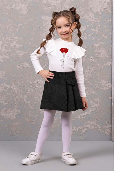 ww waka waka kids store Girl's Suit with Velvet Shorts and Skirt and Shoulder Detail