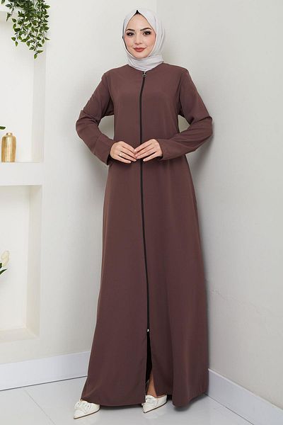 hafsamina Large Size Ferace, Zippered Brown Hms2488
