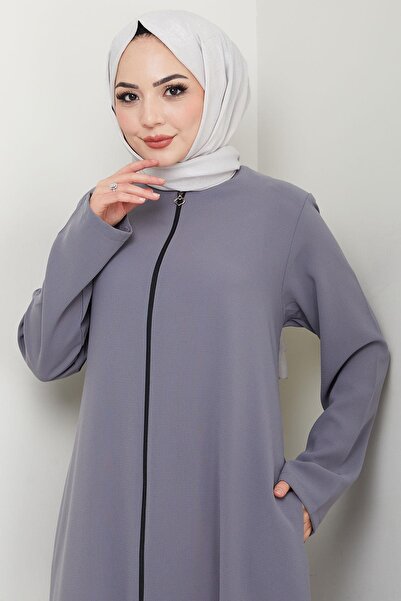hafsamina Large Size Ferace Grey, Zippered Hm2488