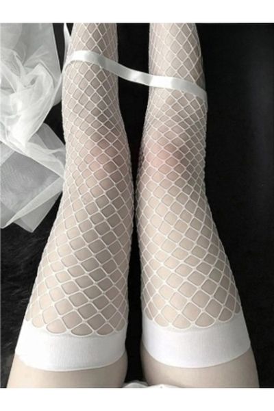 Lavanta White Mesh Garter Stockings - over the Knee, Durable & Sexy