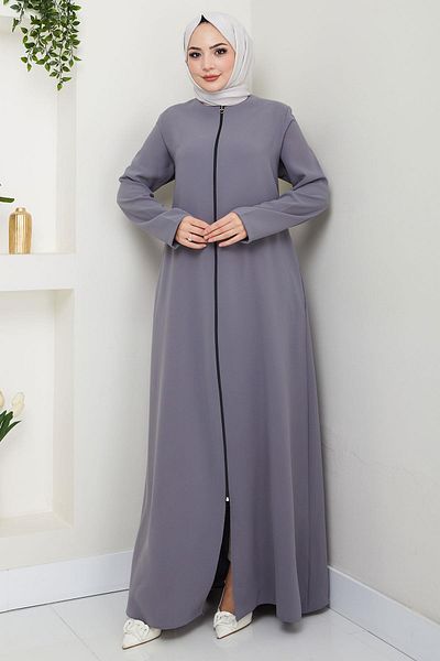 hafsamina Large Size Ferace Grey, Zippered Hm2488
