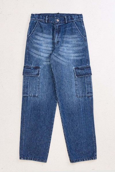 Hopi Kids Cargo Pocket Bagi Model Jeans - Indigo - 10-11 Years