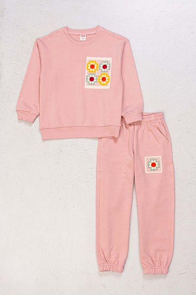 Waka Waka Front Pocket Embroidered Crew Neck Girl's Tracksuit Set