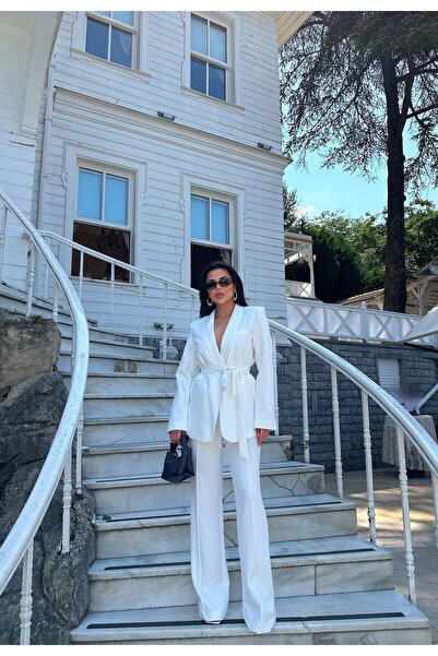 Ekim Store Kadın Ikili Kuşaklı Blazer Ceket Pantolon Takım