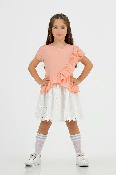 wakawakakidsstore Kids Girls Scallop Skirted Ruffle Detailed T-Shirt Set